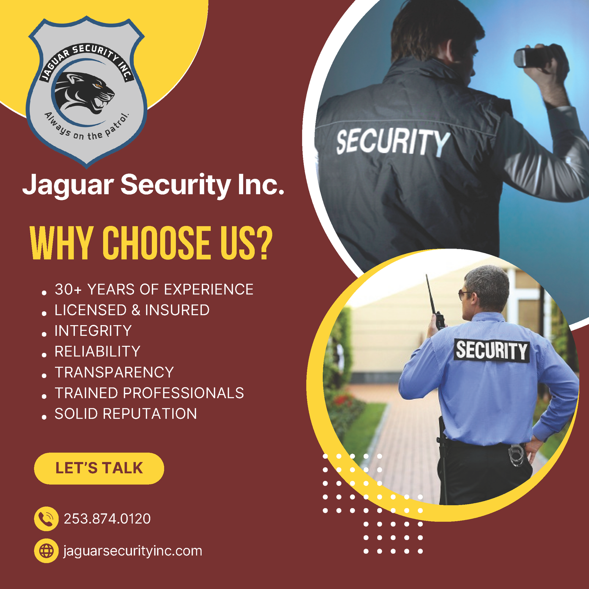 Jaguar Security Inc; Seattle; Federal Way, Kent, Bellevue, Tacoma, Puyallup, Olympia