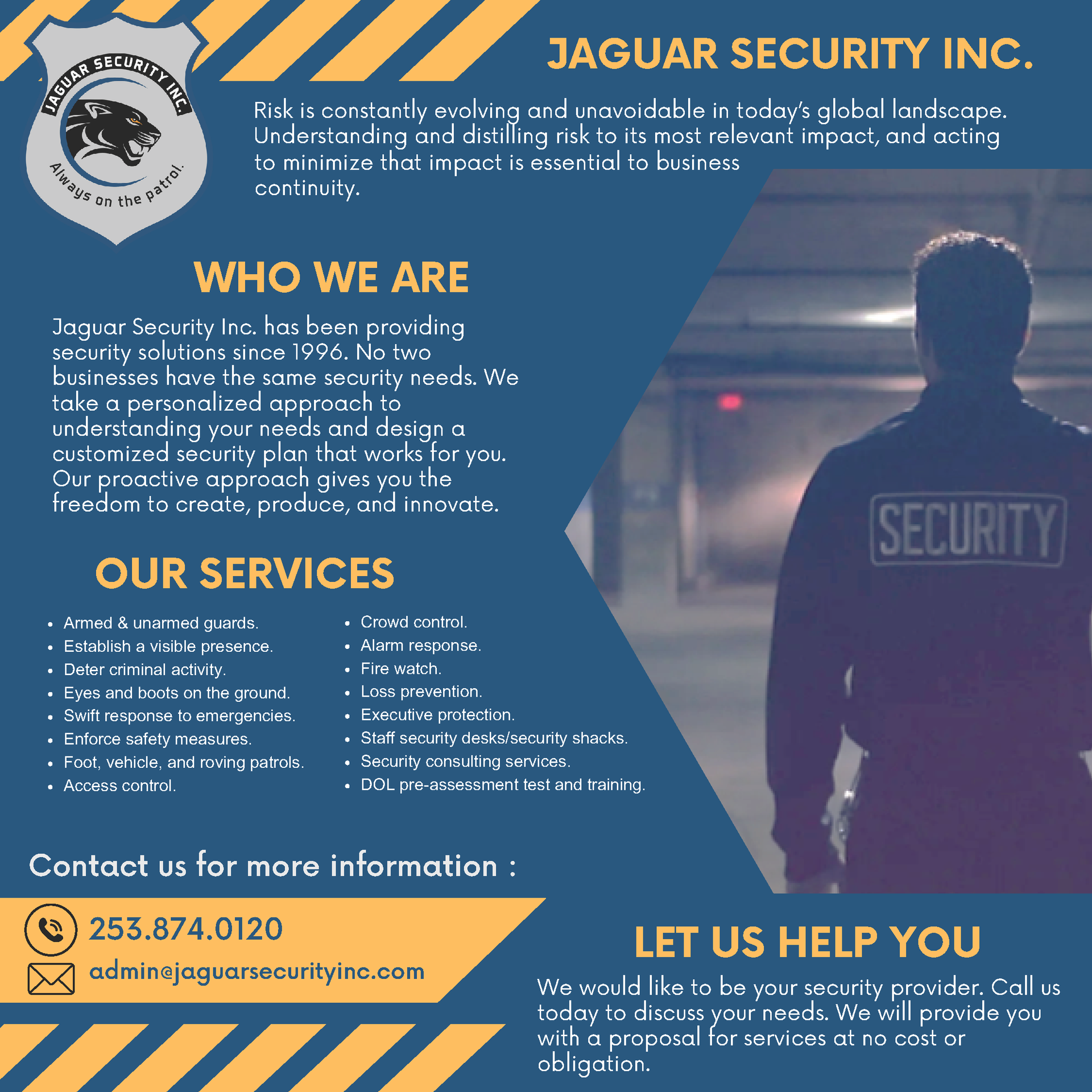Jaguar Security Inc; Seattle; Federal Way, Kent, Bellevue, Tacoma, Puyallup, Olympia