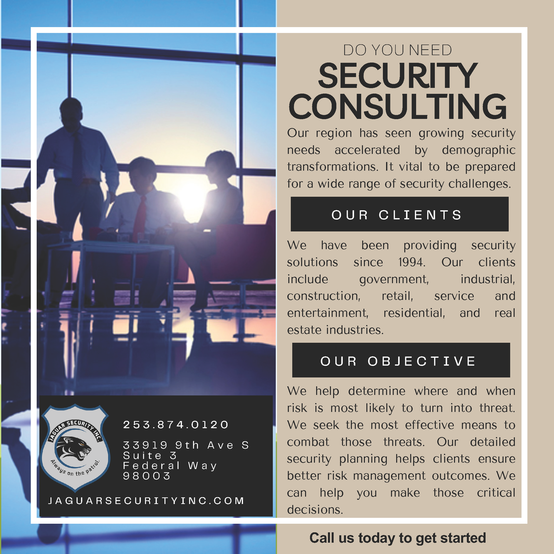 Jaguar Security Inc; Seattle; Federal Way, Kent, Bellevue, Tacoma, Puyallup, Olympia