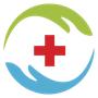 A green and blue circle with a red cross in the middle.