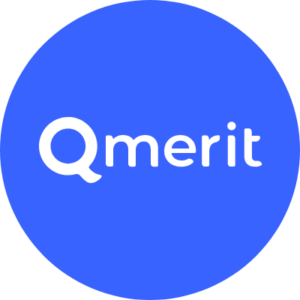 A blue circle with the word q merit on it