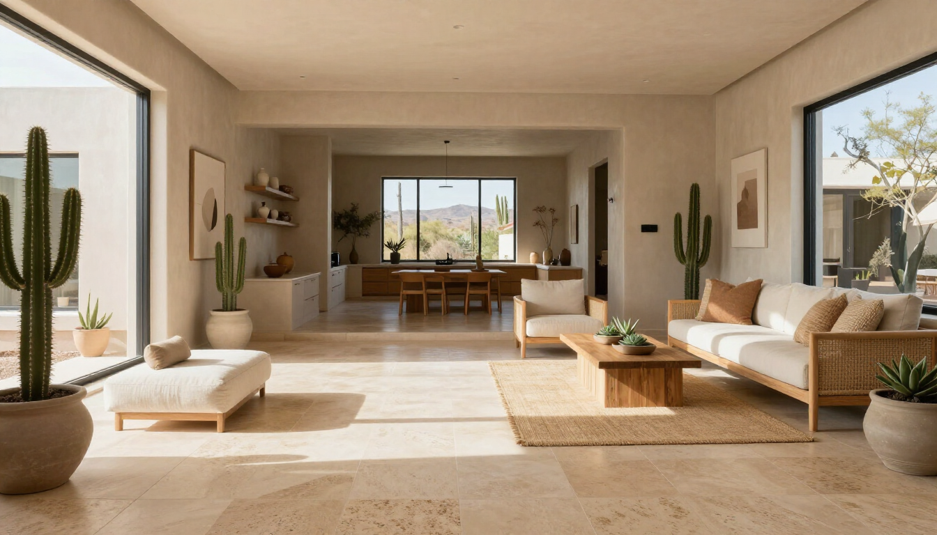 Polished travertine kitchen floor