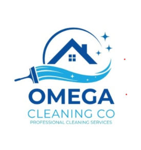 Logo: Blue house, paint brush, "OMEGA CLEANING CO" text.
