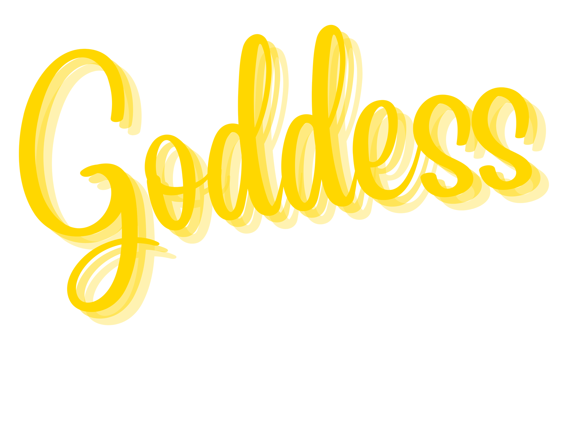 The word goddess is written in yellow on a white background