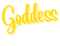 The word goddess is written in yellow on a white background