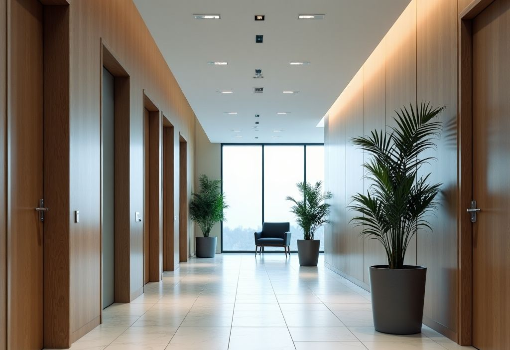An office building with tile flooring.