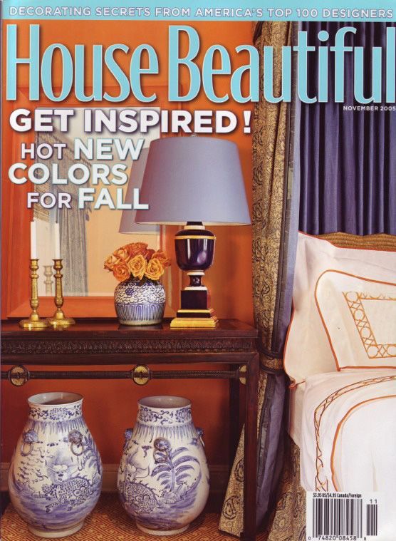 The cover of a house beautiful magazine shows a bedroom