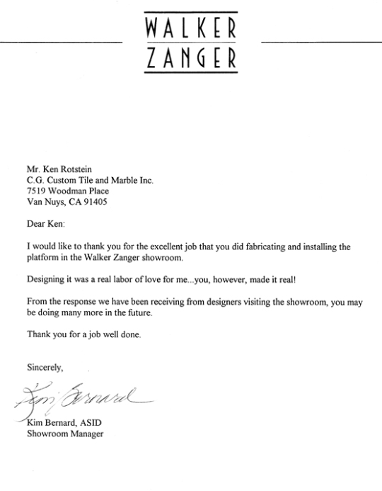 It is a thank you letter from walker zanger.