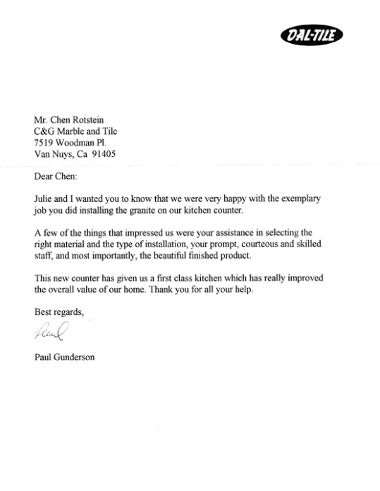 A thank you letter from a company called dal tree.