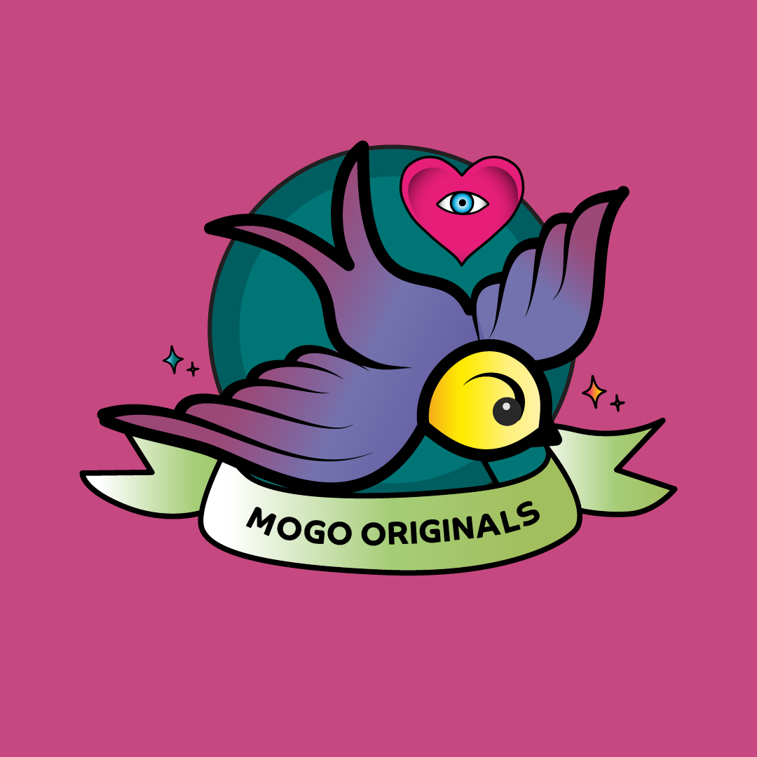 Mogo Originals Artwork with Purple Bird and Mogo Originals Text