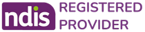 NDIS registered provider logo in purple and white.