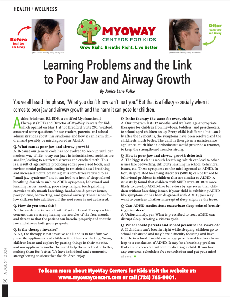 A magazine article about learning problems and the link to poor jaw and airway growth.