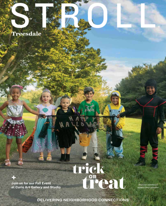 A group of children in halloween costumes are on the cover of a stroll magazine