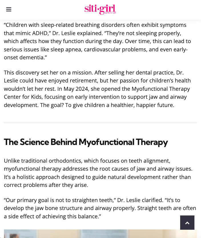 A screenshot of a website titled the science behind myofunctional therapy.