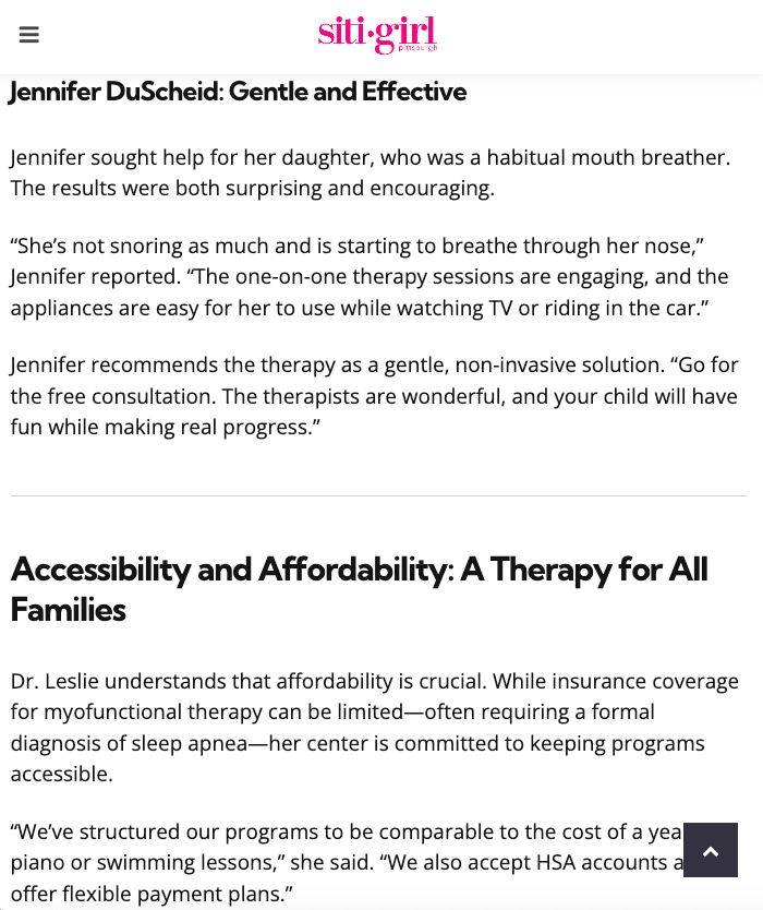 A screenshot of a website titled accessibility and affordability : a therapy for all families.