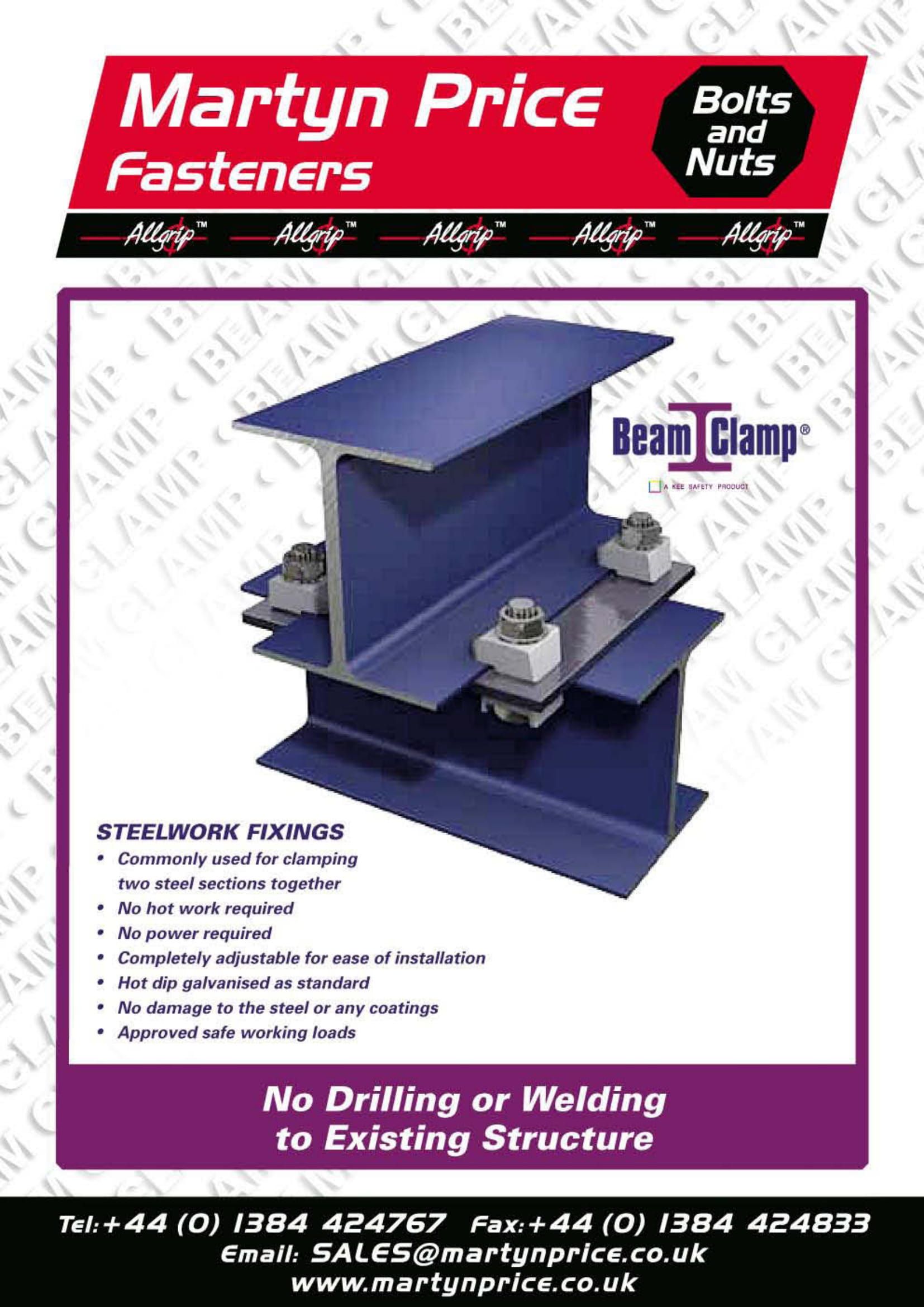 A poster for martyn price fasteners with a picture of a beam