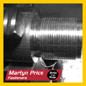 A close up of a metal object with the words martyn price fasteners on it