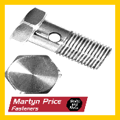 A close up of a stainless steel bolt with a hole in it.