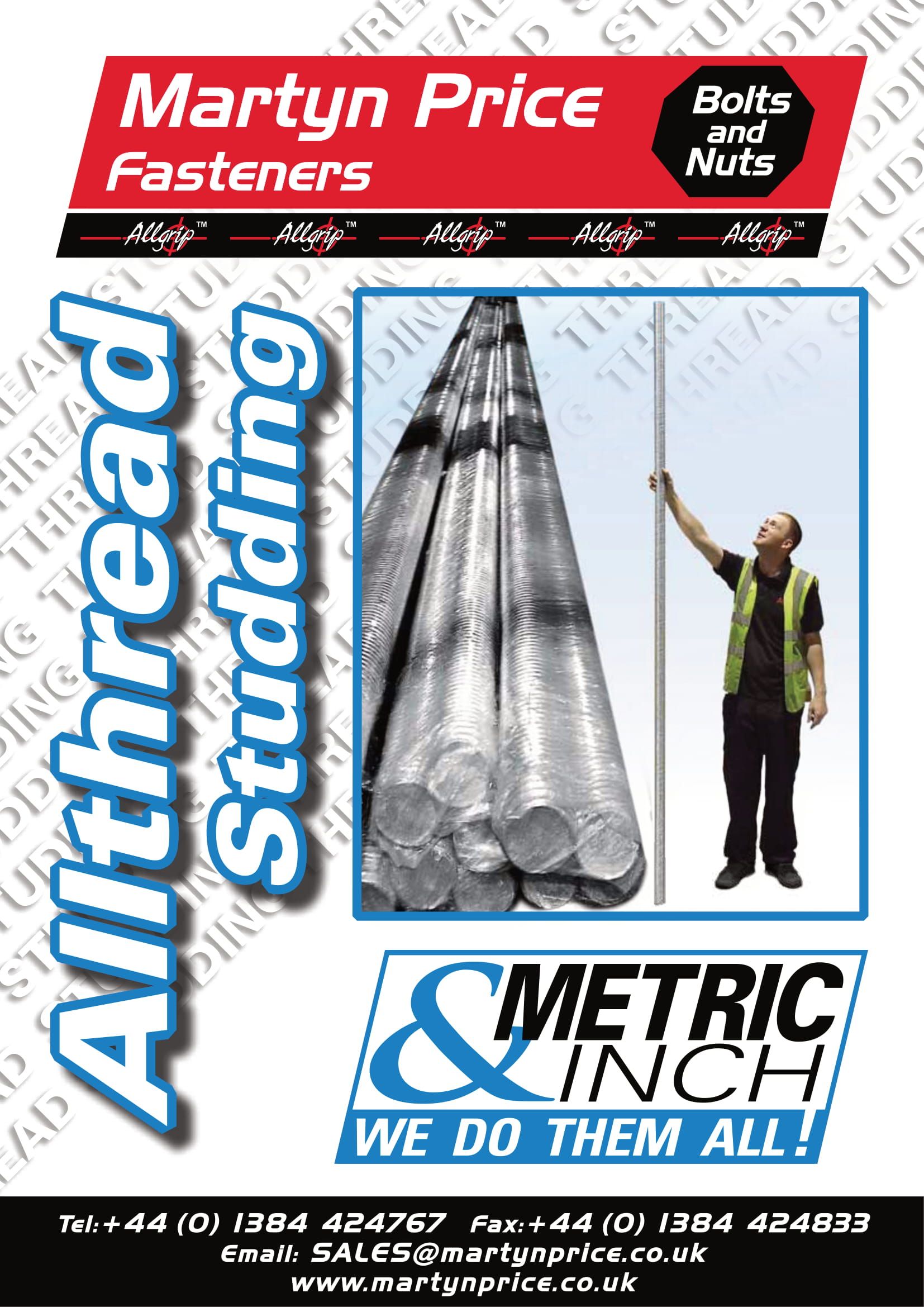 A poster for martyn price fasteners that says all thread studding