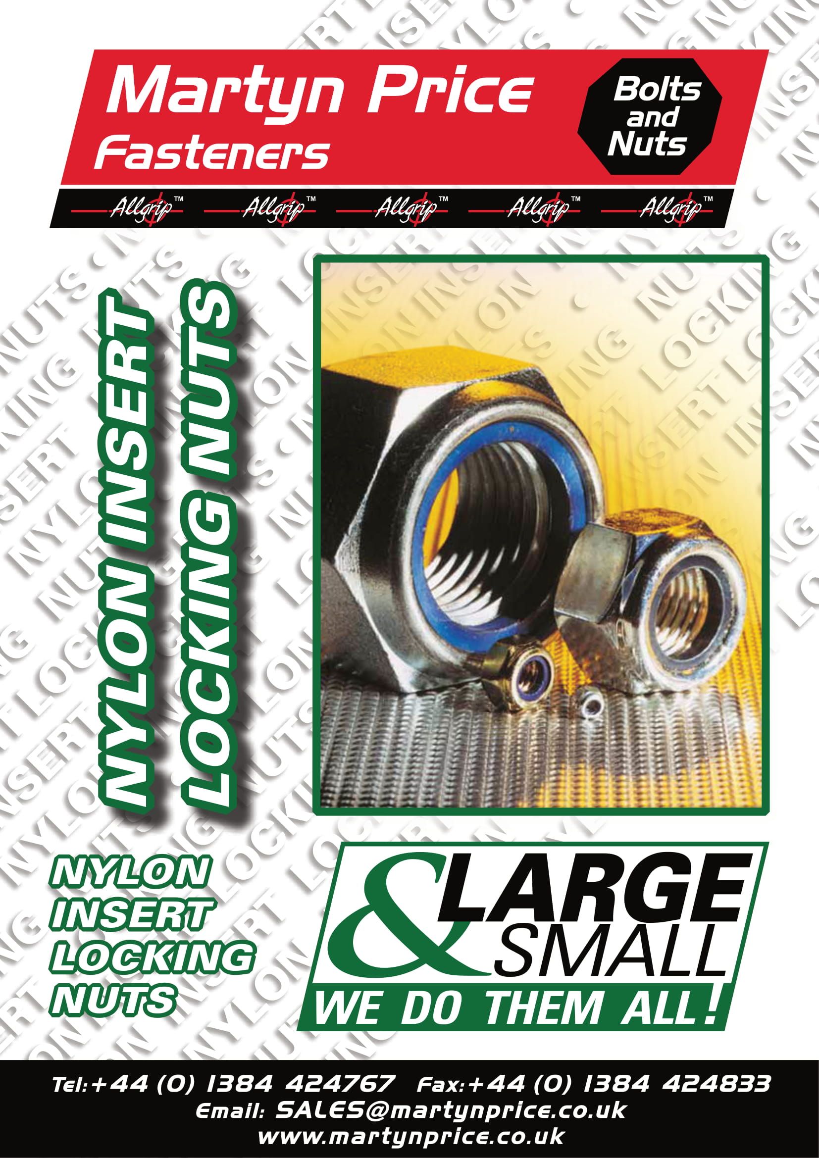 An advertisement for nylon insert locking nuts and large and small locking nuts