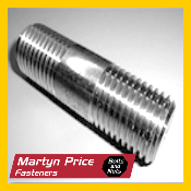A close up of a stainless steel bolt on a white surface.
