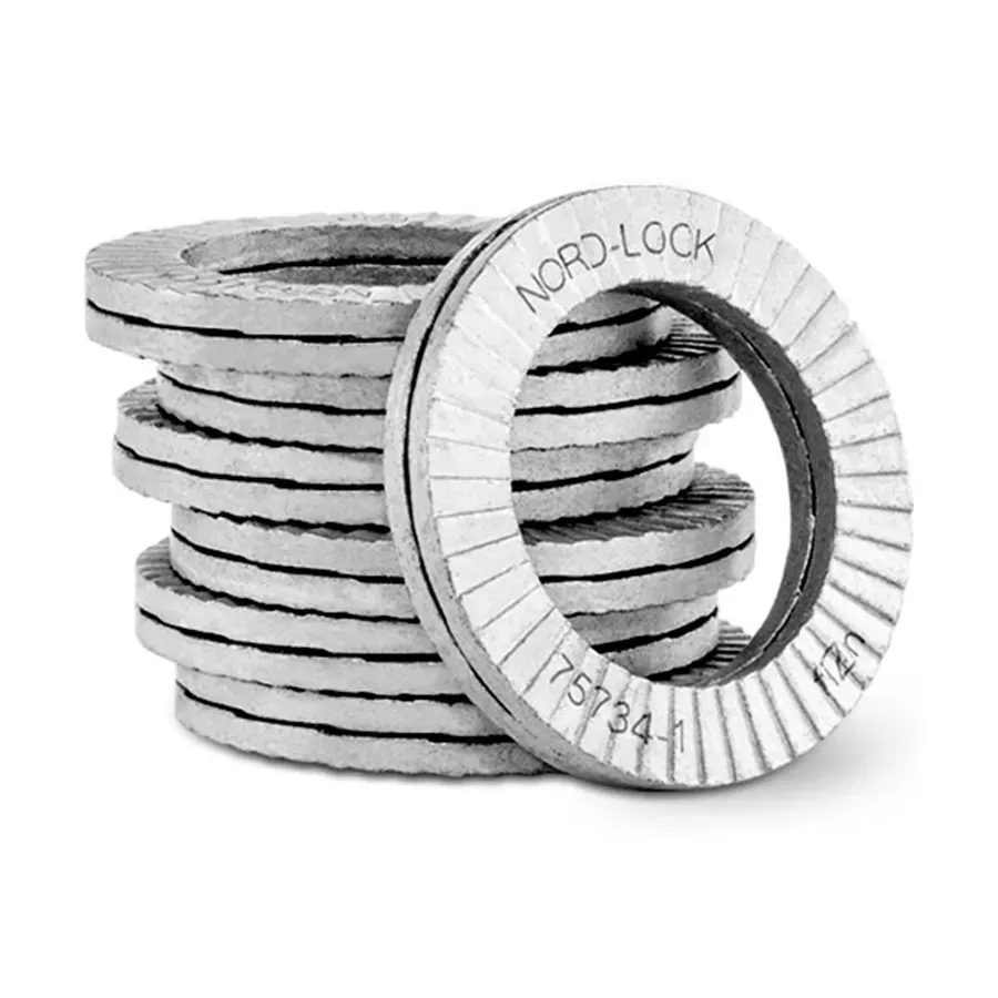A stack of washers with the word nord lock on them.