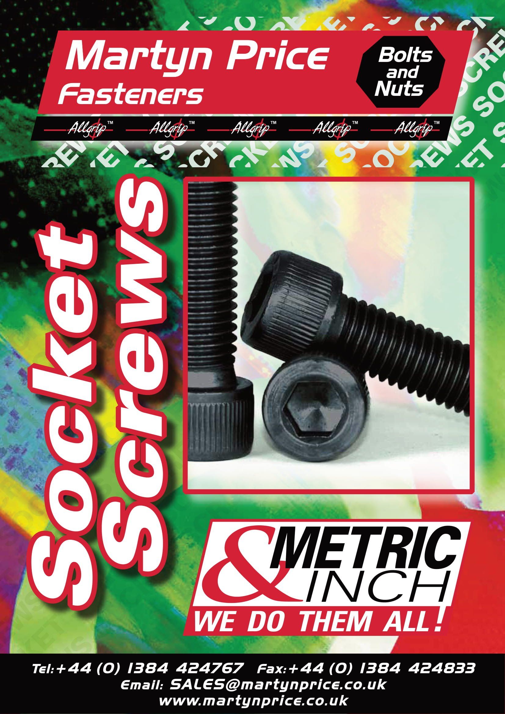 A poster for martyn price socket screws and metric inch bolts and nuts