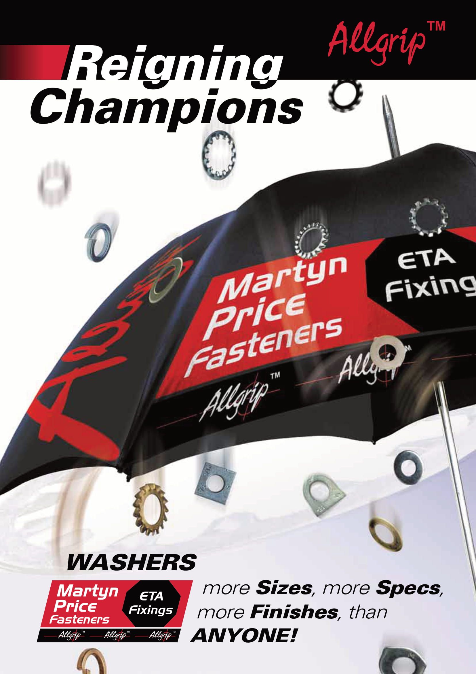 A black and red umbrella with the words reigning champions on it
