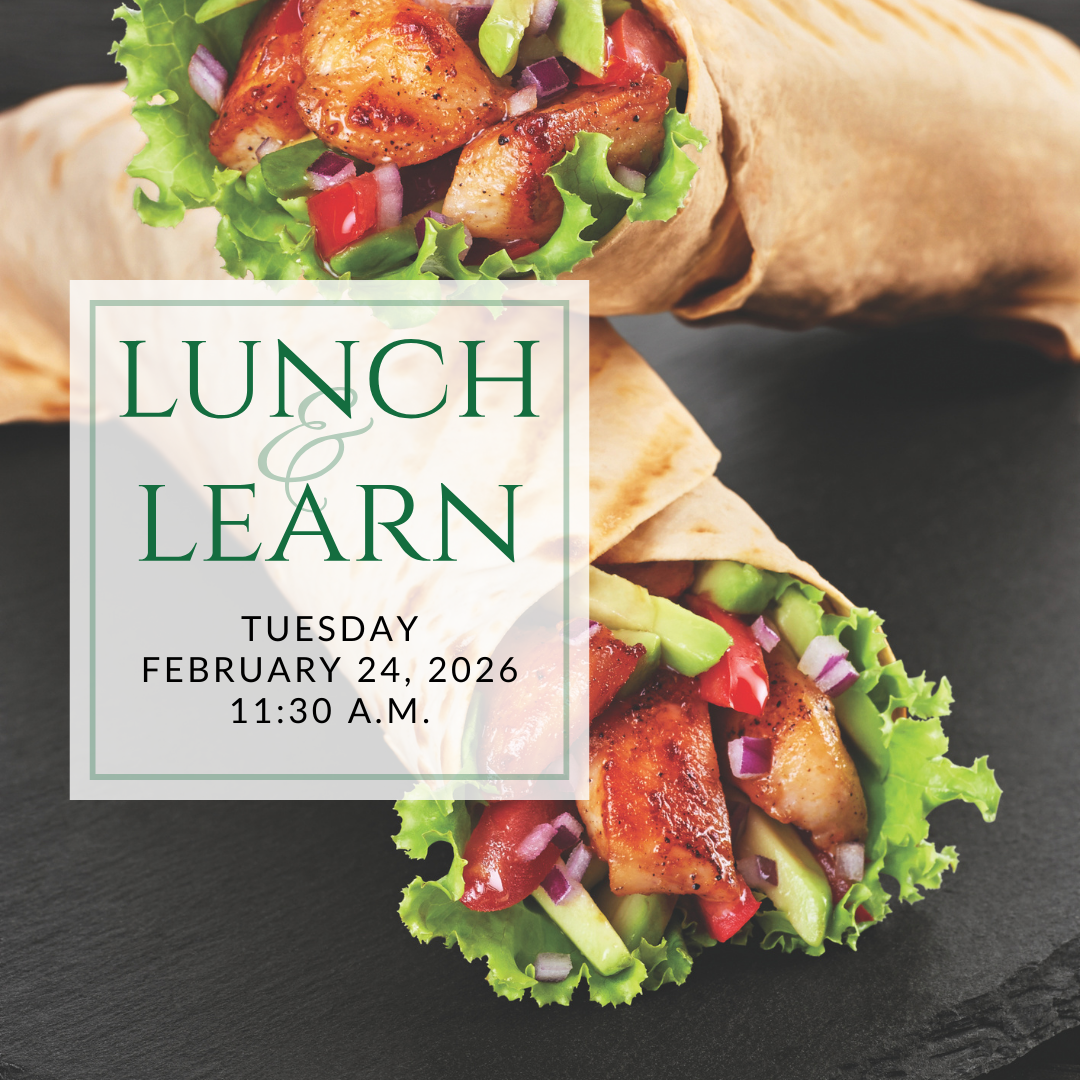 a plate of sandwiches on a table with the words lunch & learn on it