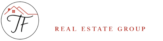 A red and white logo for a real estate company.