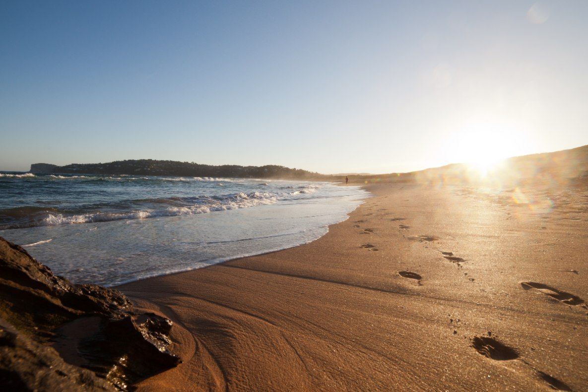 Beach Scene At Sunset With Ocean Waves — All Grind & Coat in Northern Beaches, NSW