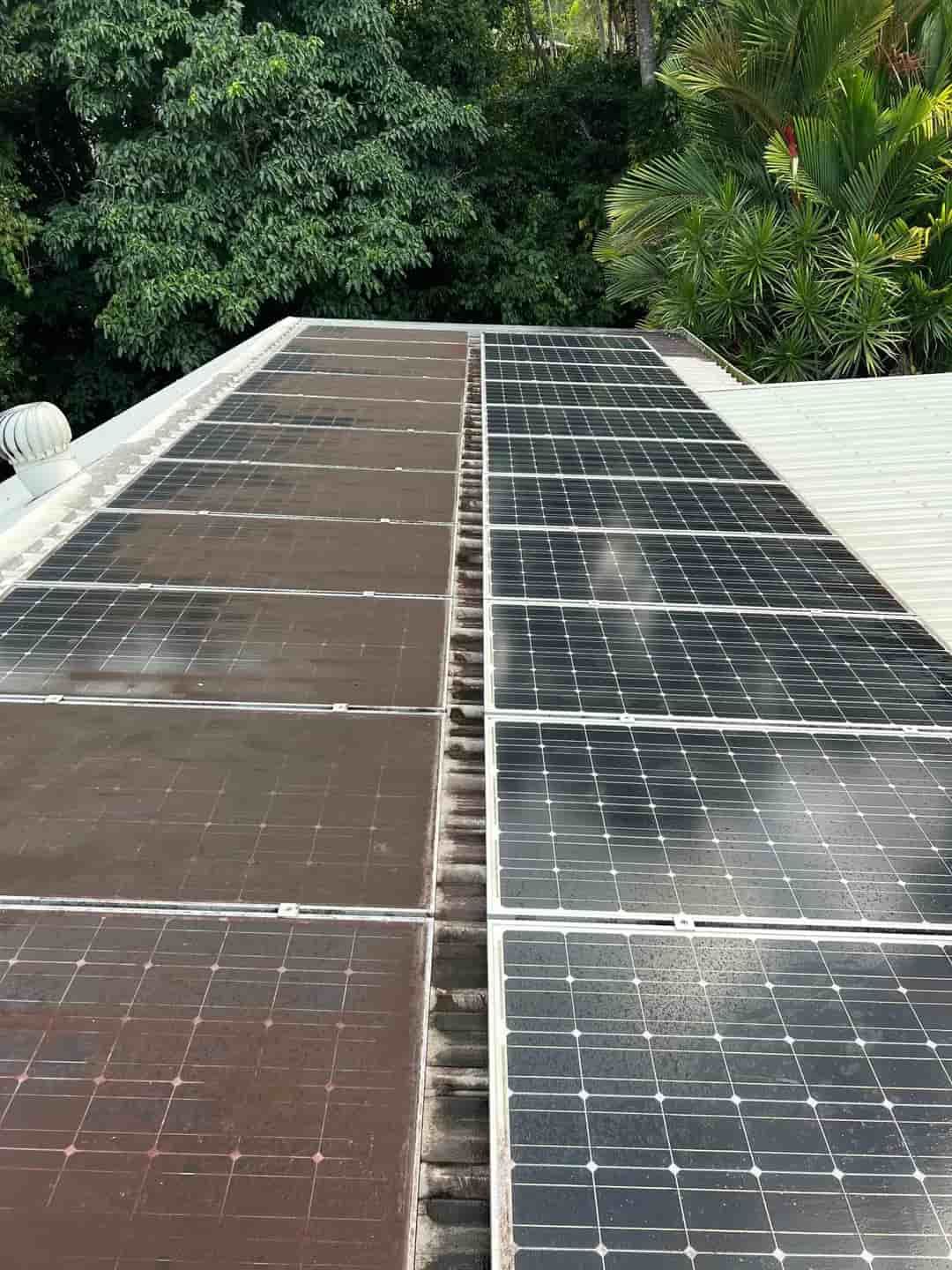 Before and After Cleaning Solar Panels On A Roof — All Grind & Coat in Cairns, QLD