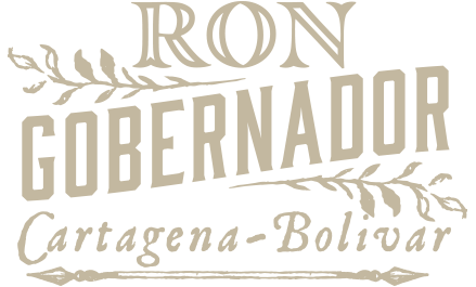 Ron Gobernador logo with text and foliage accents; Cartagena-Bolivar location.