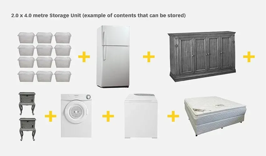 2.0 x 4.0 metre Storage Unit (example of contents that can be stored)