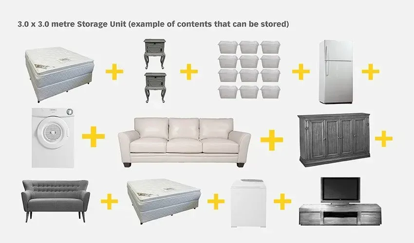 3.0 x 3.0 metre Storage Unit (example of contents that can be stored)