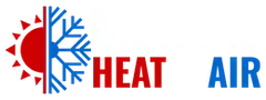 Logo with a sun and snowflake graphic, “HEAT” in red, and “AIR” in blue.
