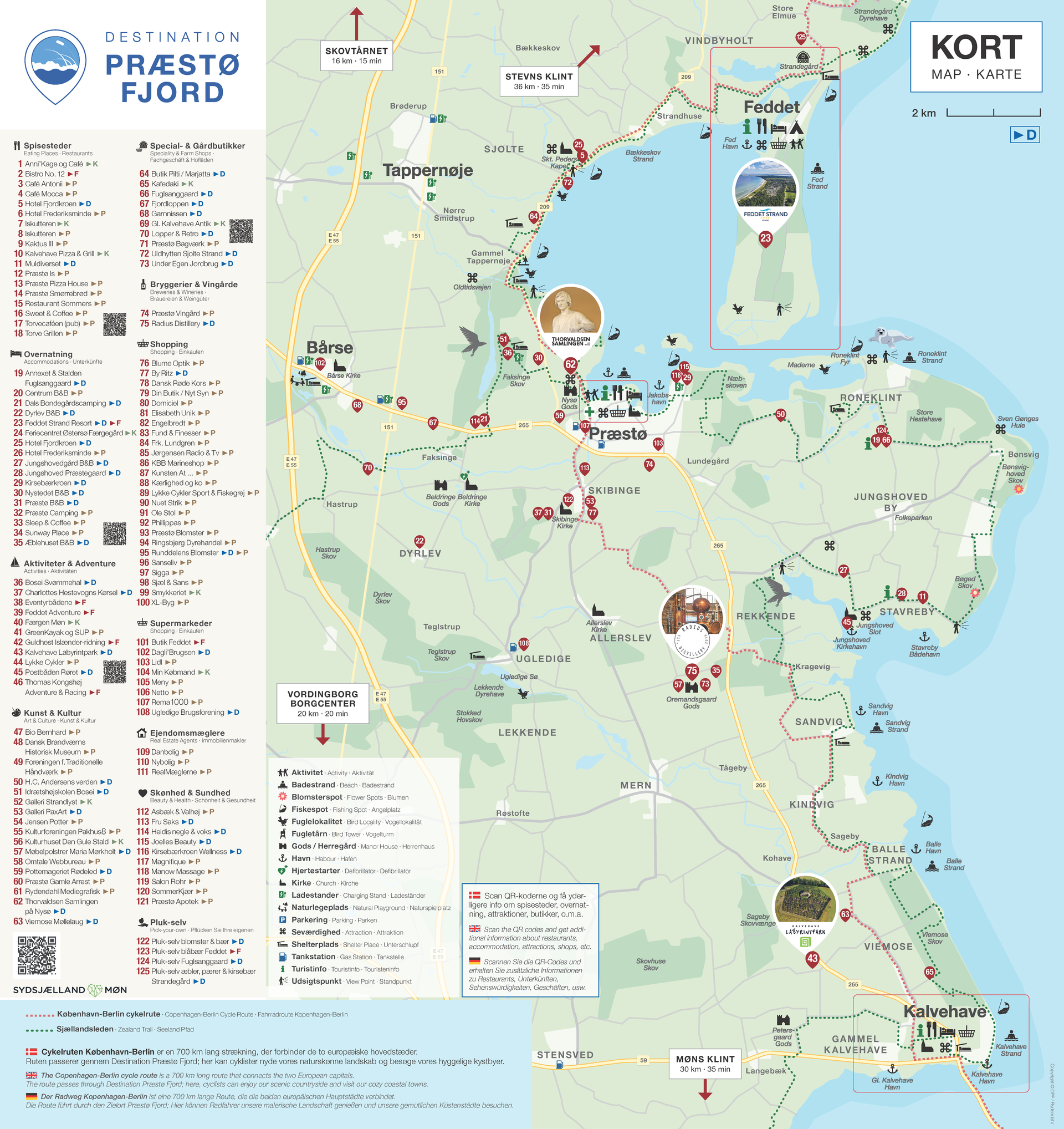 Kort over Præstø Fjord der viser hvor alle aktørerne holder til. 