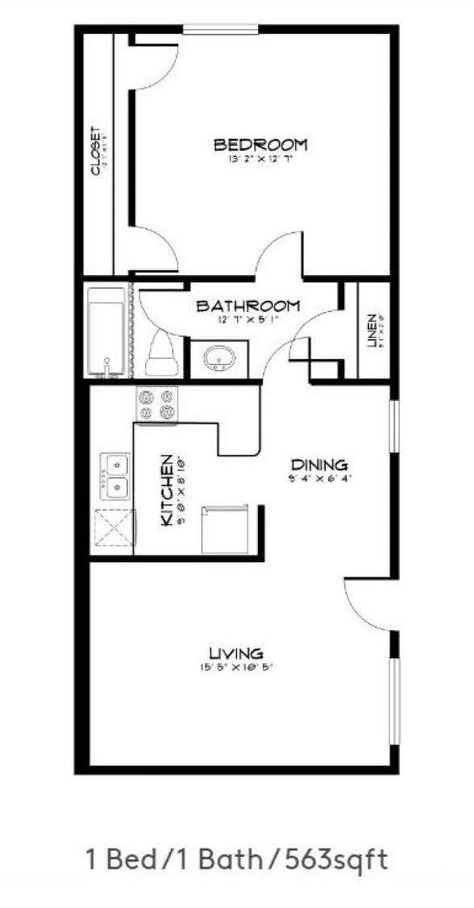 A black and white floor plan of a bedroom apartment