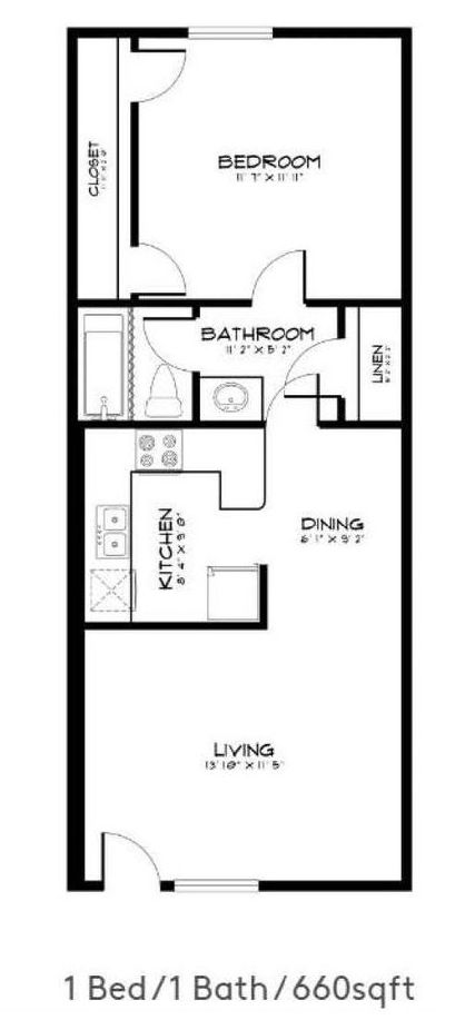 A black and white floor plan of a bedroom apartment