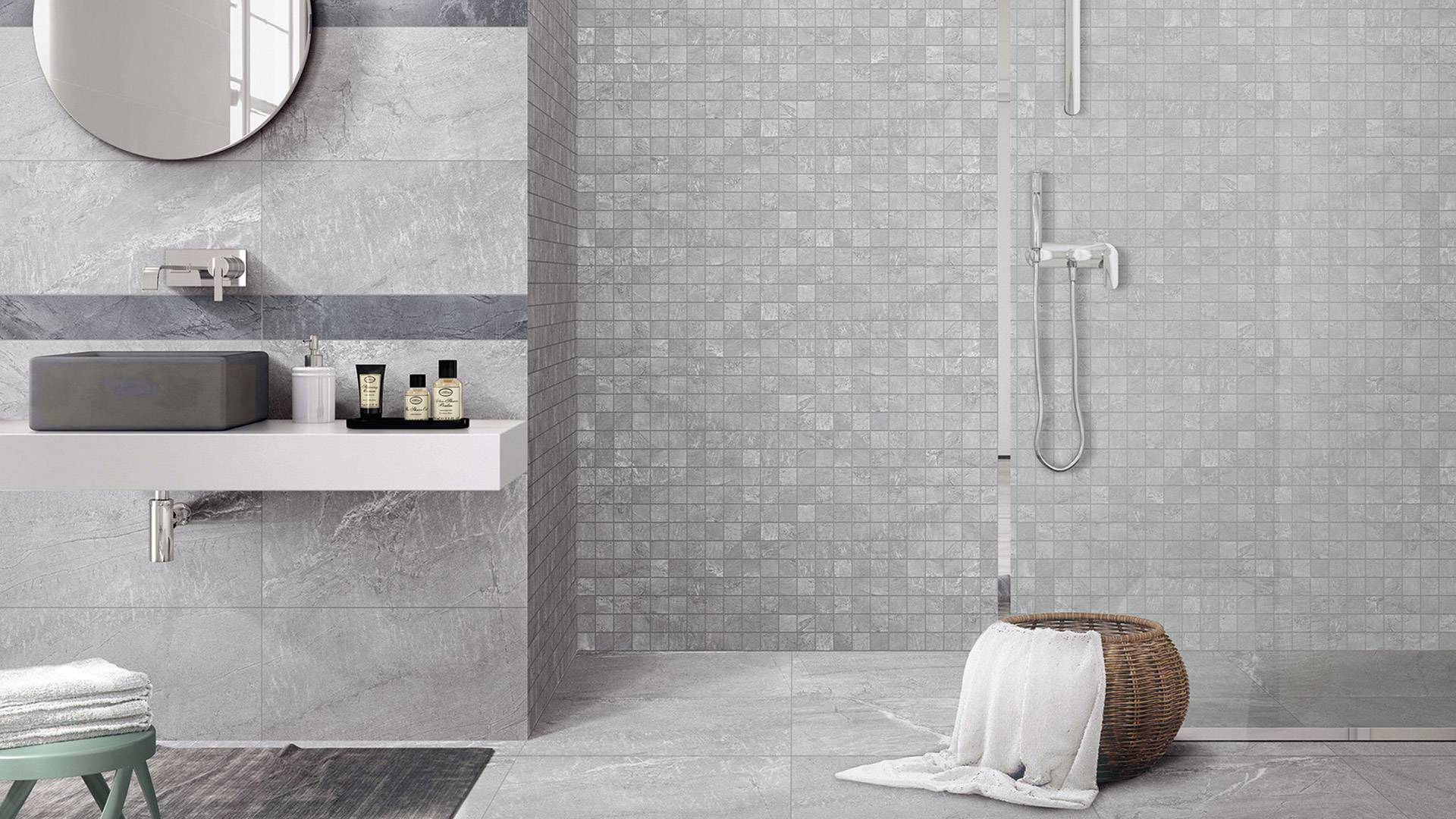 Tiles installed in shower