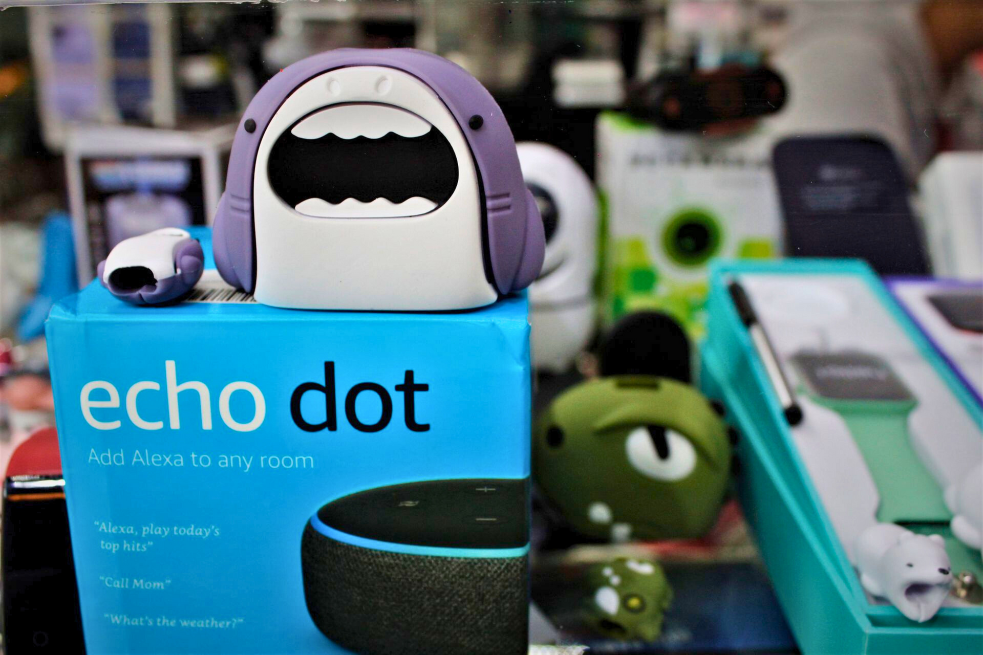 Una caja con un tiburón encima que dice echo dot