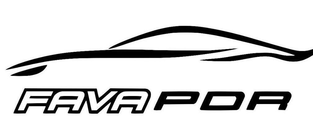 Black and white logo featuring a car outline above "FAVA PDR" in a blocky font.