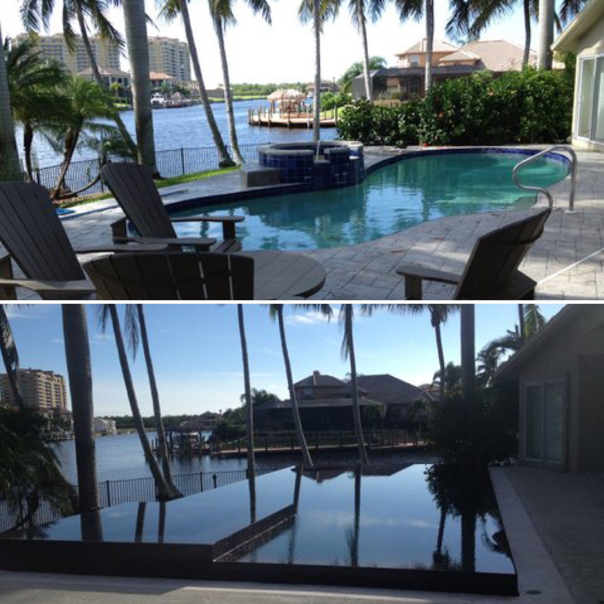 A before and after photo of a swimming pool built by Into h2o Pools & Spas Cape Coral