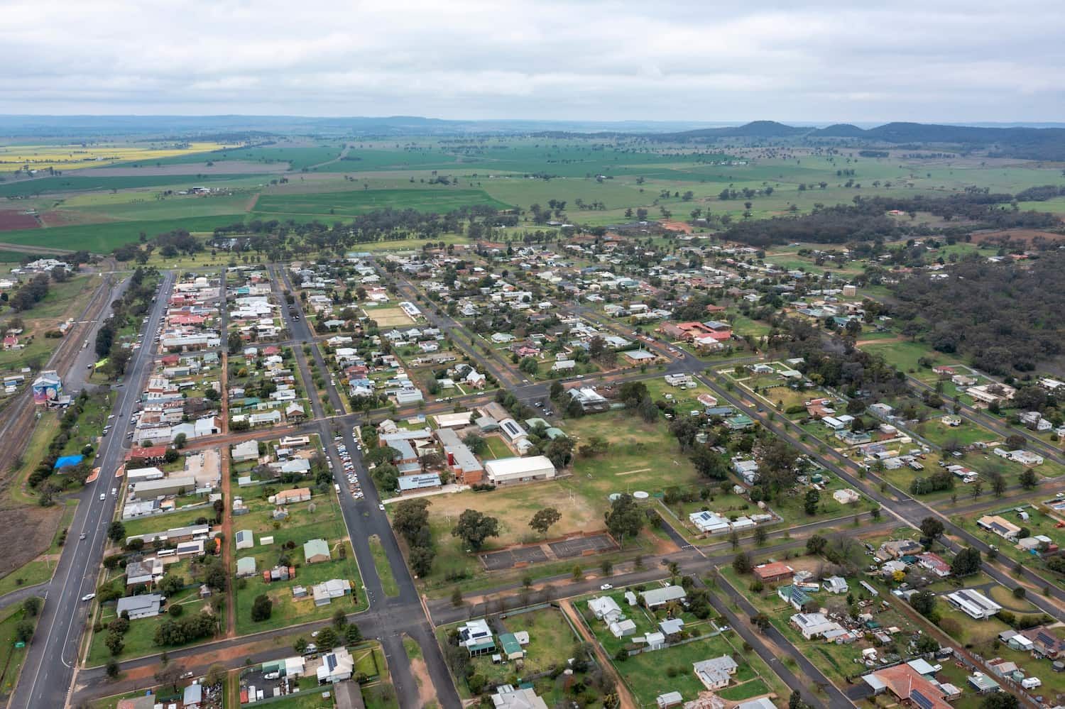 Aerial View of a Town With Houses, Roads, and Fields — Frosty Solutions Air Conditioning In Dunedoo, NSW