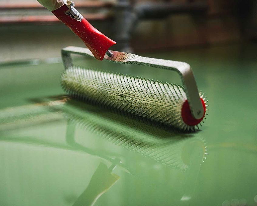 Epoxy flooring tools, preparation, and application of epoxy resin green 