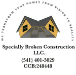 Specially Broken Construction LLC logo with yellow house, phone number, and CCB license number