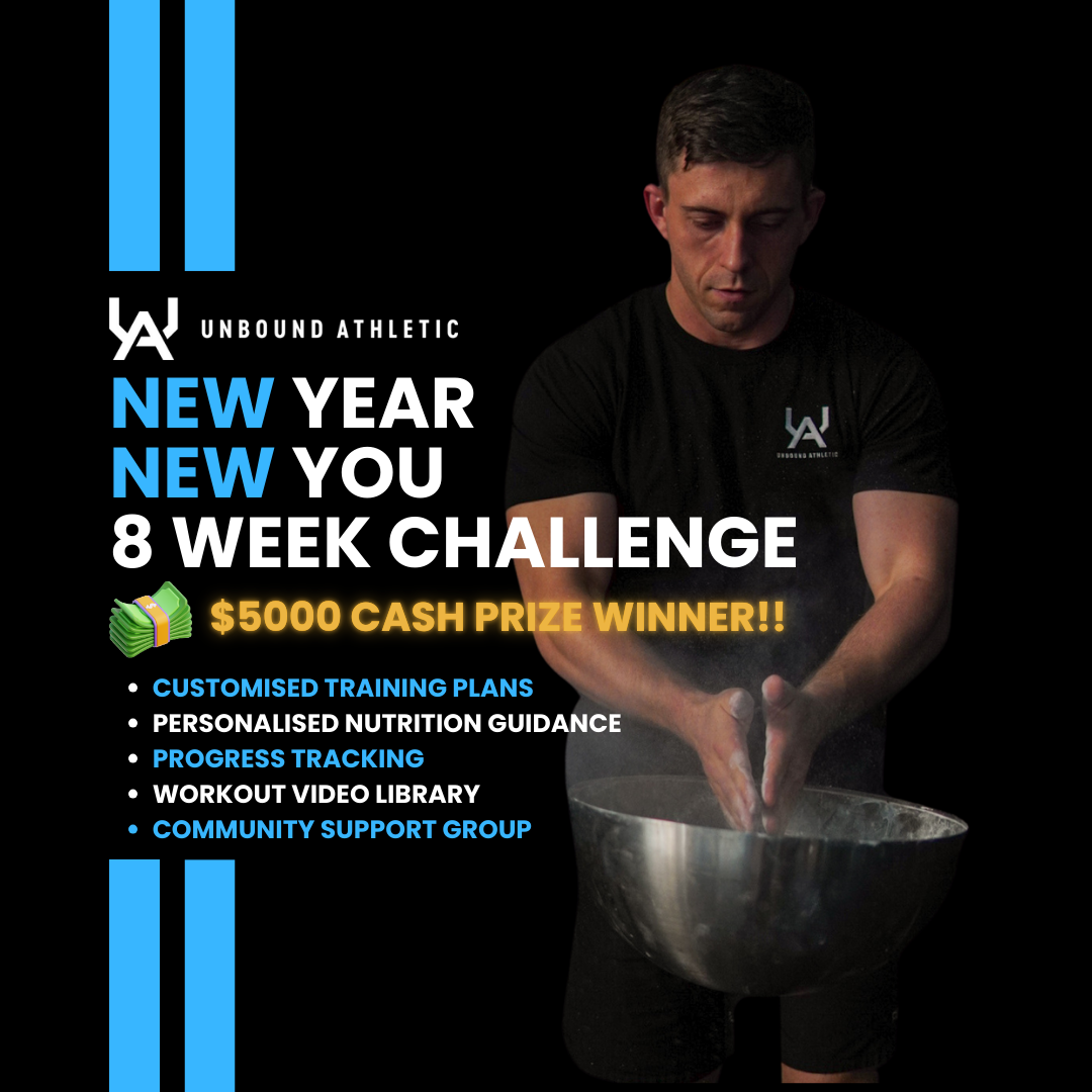 An advertisement for a new year new you 8 week challenge