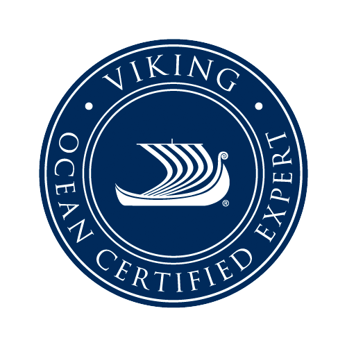 A viking ocean certified expert logo with a boat in the center
