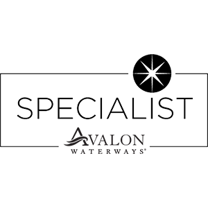The logo for specialist avalon waterways is black and white.