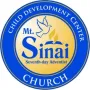 Blue and gold logo for Mt. Sinai Child Development Center, with a dove, open book, and text